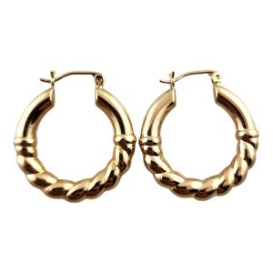 14 Karat Yellow Gold Twisted Gold Hoop Earrings #19137